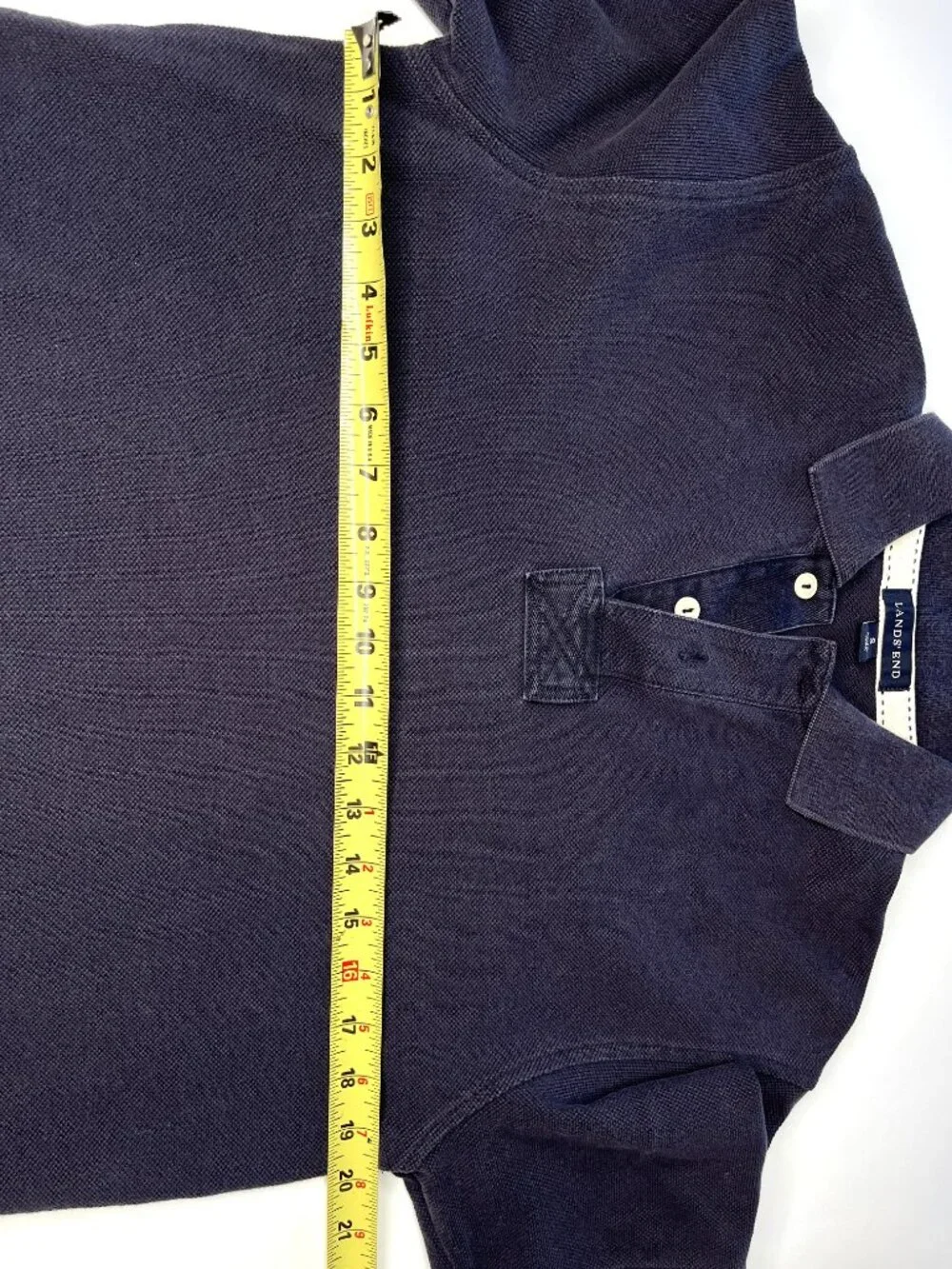 Lands End Polo Shirt Mens Small (34-36) Dark Blue Short Sleeve Collared Cotton